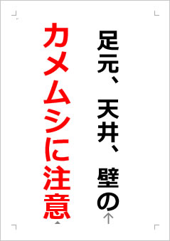 足元、天井、壁のカメムシに注意の張り紙画像２